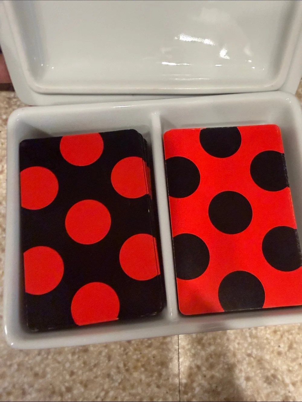 Fitz & Floyd vintage black and White Polka Dot Rectangular Tray w/ playing cards